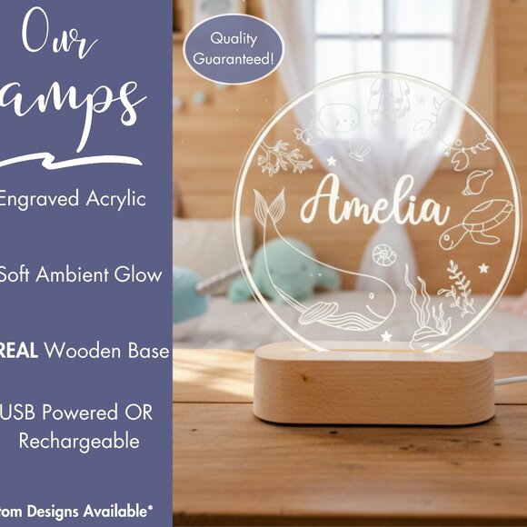 Personalized Aquatic Animals Night Light – Custom LED Lamp for Kids - Picture 3 of 8